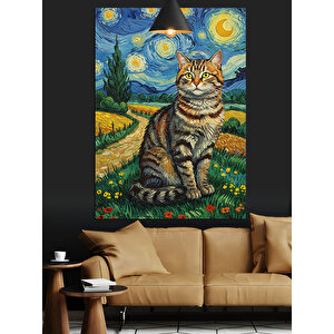 Van Gogh Kedi Dekoratif Kanvas - Mdf Ahşap Tablo 35x50 cm