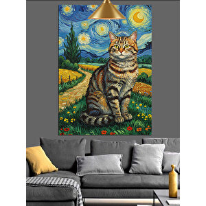Van Gogh Kedi Dekoratif Kanvas - Mdf Ahşap Tablo 35x50 cm