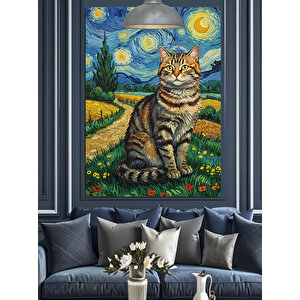 Van Gogh Kedi Dekoratif Kanvas - Mdf Ahşap Tablo 35x50 cm