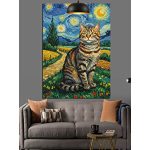 Van Gogh Kedi Dekoratif Kanvas - Mdf Ahşap Tablo
