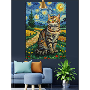 Van Gogh Kedi Dekoratif Kanvas - Mdf Ahşap Tablo