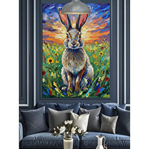 Çiçekli Çayır Tavşan Dekoratif Kanvas - Mdf Ahşap Tablo