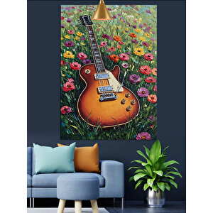 Çiçekler Üstü Gitar Dekoratif Kanvas - Mdf Ahşap Tablo