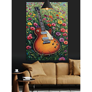 Çiçekler Üstü Gitar Dekoratif Kanvas - Mdf Ahşap Tablo
