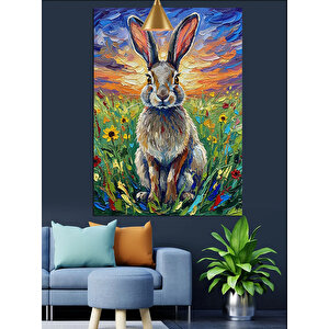 Çiçekli Çayır Tavşan Dekoratif Kanvas - Mdf Ahşap Tablo 35x50 cm