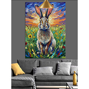 Çiçekli Çayır Tavşan Dekoratif Kanvas - Mdf Ahşap Tablo 35x50 cm