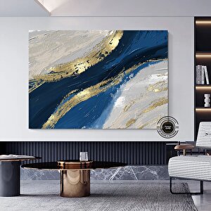 Lüks Mermer Duvar Dekoru; Lacivert Duvar Sanatı; Soyut Mermer Tablosu; Alkol Mürekkebi Sanatı; Altın 30x40 cm