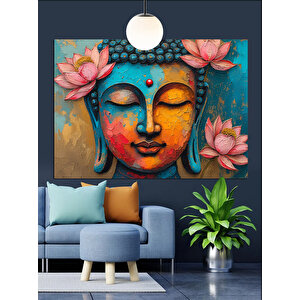 Lotus Çiçekleriyle Renkli Buda Dekoratif Kanvas - Mdf Ahşap Tablo 70x100 cm