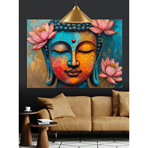 Lotus Çiçekleriyle Renkli Buda Dekoratif Kanvas - Mdf Ahşap Tablo