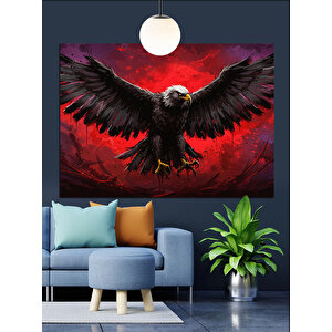 Kartal Kırmızı Fon Dekoratif Kanvas - Mdf Ahşap Tablo