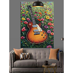 Çiçekler Üstü Gitar Dekoratif Kanvas - Mdf Ahşap Tablo 25x35 cm