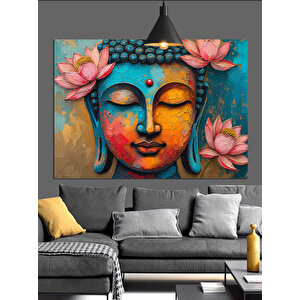 Lotus Çiçekleriyle Renkli Buda Dekoratif Kanvas - Mdf Ahşap Tablo
