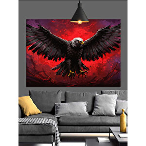 Kartal Kırmızı Fon Dekoratif Kanvas - Mdf Ahşap Tablo 70x100 cm