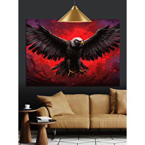 Kartal Kırmızı Fon Dekoratif Kanvas - Mdf Ahşap Tablo