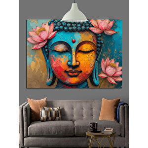 Lotus Çiçekleriyle Renkli Buda Dekoratif Kanvas - Mdf Ahşap Tablo 70x100 cm