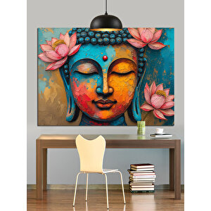 Lotus Çiçekleriyle Renkli Buda Dekoratif Kanvas - Mdf Ahşap Tablo 70x100 cm