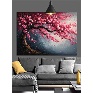 Pembe Kiraz Çiçekleri Dalları Dekoratif Kanvas - Mdf Ahşap Tablo