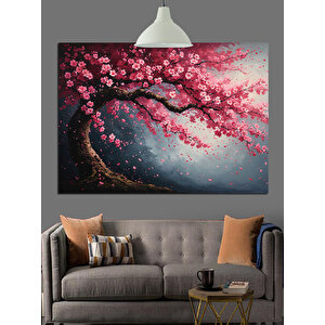 Pembe Kiraz Çiçekleri Dalları Dekoratif Kanvas - Mdf Ahşap Tablo