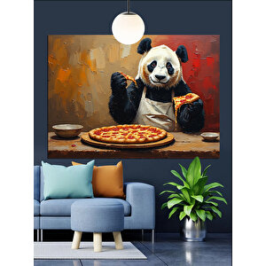 Panda Pizza Şef Dekoratif Kanvas - Mdf Ahşap Tablo