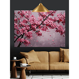 Pembe Kiraz Çiçekleri Dalları Dekoratif Kanvas - Mdf Ahşap Tablo