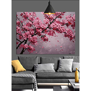Pembe Kiraz Çiçekleri Dalları Dekoratif Kanvas - Mdf Ahşap Tablo