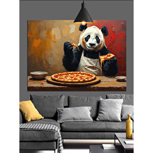 Panda Pizza Şef Dekoratif Kanvas - Mdf Ahşap Tablo 35x50 cm