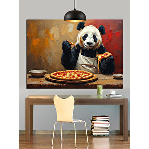 Panda Pizza Şef Dekoratif Kanvas - Mdf Ahşap Tablo 35x50 cm