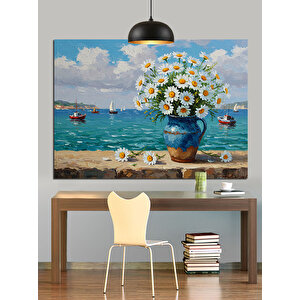 Vazoda Beyaz Papatya Çiçekleri Dekoratif Kanvas - Mdf Ahşap Tablo 35x50 cm