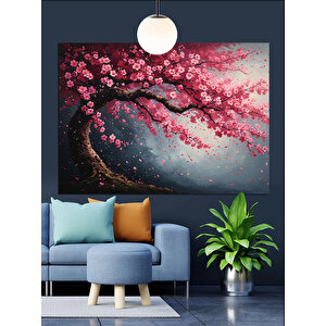 Pembe Kiraz Çiçekleri Dalları Dekoratif Kanvas - Mdf Ahşap Tablo 70x100 cm