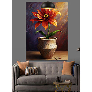 Saksıda Kırmızı Çiçek Dekoratif Kanvas - Mdf Ahşap Tablo 70x100 cm