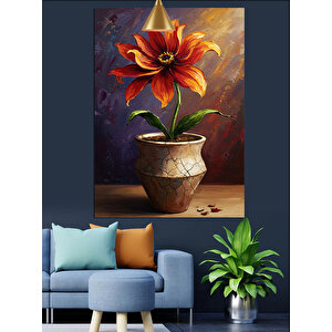 Saksıda Kırmızı Çiçek Dekoratif Kanvas - Mdf Ahşap Tablo 70x100 cm
