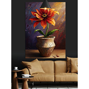 Saksıda Kırmızı Çiçek Dekoratif Kanvas - Mdf Ahşap Tablo