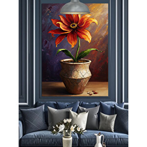 Saksıda Kırmızı Çiçek Dekoratif Kanvas - Mdf Ahşap Tablo 50x70 cm