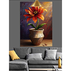 Saksıda Kırmızı Çiçek Dekoratif Kanvas - Mdf Ahşap Tablo