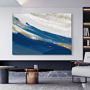 Lüks Mermer Duvar Dekoru; Lacivert Sanat; Soyut Mermer Kanvas 50x70 cm