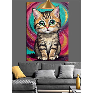 Renkli Gözlü Kedi Dekoratif Kanvas - Mdf Ahşap Tablo 50x70 cm