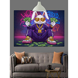 Graffiti Önünde Tavşan Karakter Dekoratif Kanvas - Mdf Ahşap Tablo