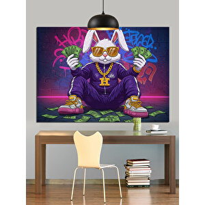 Graffiti Önünde Tavşan Karakter Dekoratif Kanvas - Mdf Ahşap Tablo