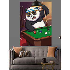 Bilardo Masası Panda Dekoratif Kanvas - Mdf Ahşap Tablo 70x100 cm