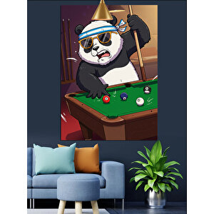Bilardo Masası Panda Dekoratif Kanvas - Mdf Ahşap Tablo 70x100 cm