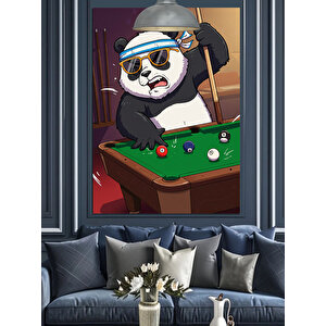 Bilardo Masası Panda Dekoratif Kanvas - Mdf Ahşap Tablo 50x70 cm