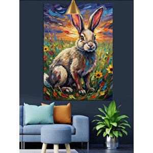 Çiçekli Sevimli Tavşan Dekoratif Kanvas - Mdf Ahşap Tablo