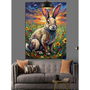 Çiçekli Sevimli Tavşan Dekoratif Kanvas - Mdf Ahşap Tablo
