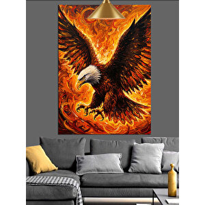 Alevli Kartal Kanat Dekoratif Kanvas - Mdf Ahşap Tablo 70x100 cm