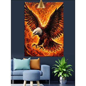 Alevli Kartal Kanat Dekoratif Kanvas - Mdf Ahşap Tablo