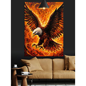 Alevli Kartal Kanat Dekoratif Kanvas - Mdf Ahşap Tablo