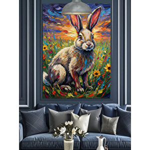 Çiçekli Sevimli Tavşan Dekoratif Kanvas - Mdf Ahşap Tablo 70x100 cm