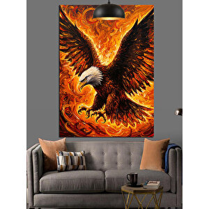 Alevli Kartal Kanat Dekoratif Kanvas - Mdf Ahşap Tablo 70x100 cm