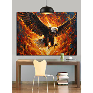 Alevli Kartal Uçuş Dekoratif Kanvas - Mdf Ahşap Tablo 50x70 cm