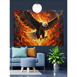 Alevli Kartal Uçuş Dekoratif Kanvas - Mdf Ahşap Tablo 70x100 cm